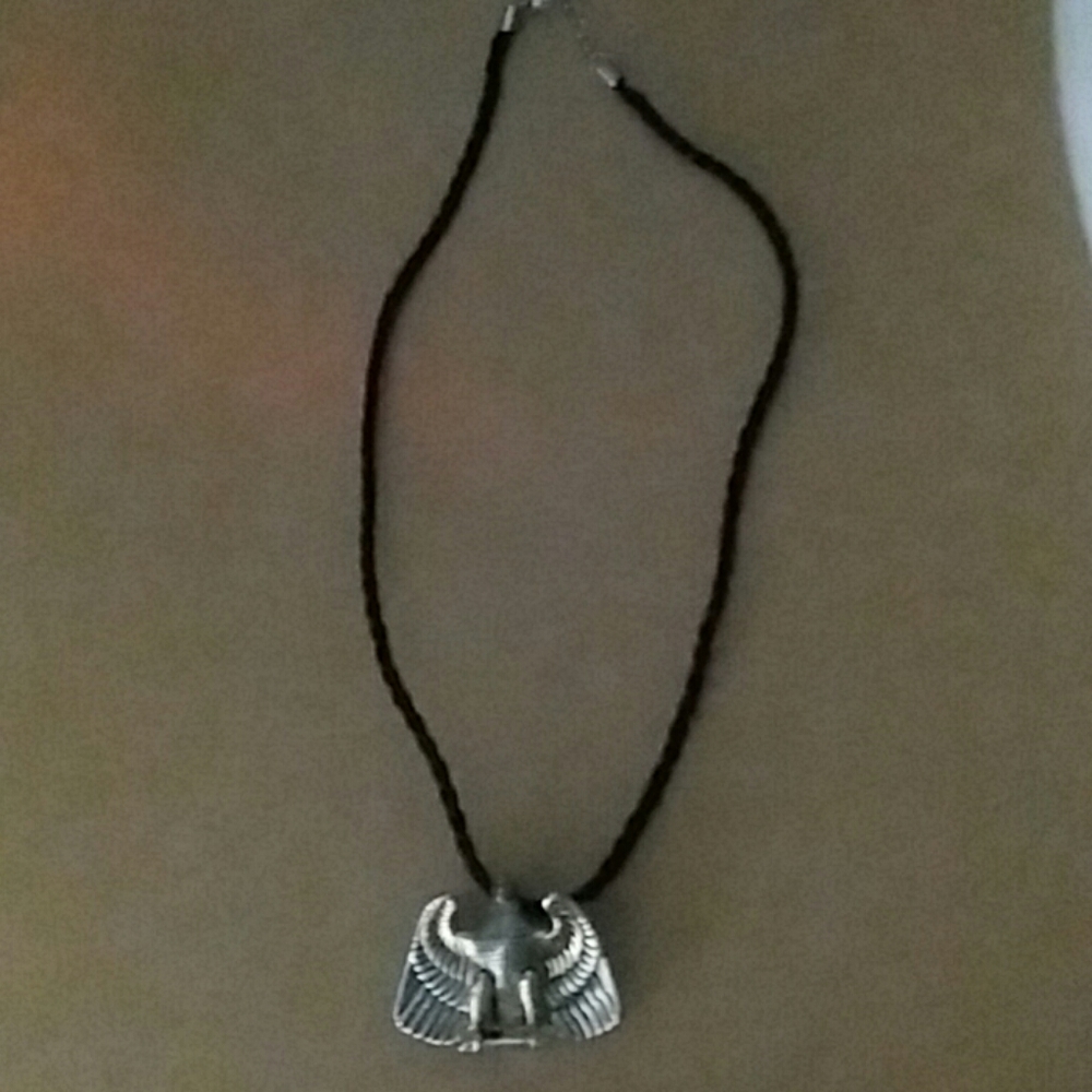Silver & Gold color pendant w/black leather
